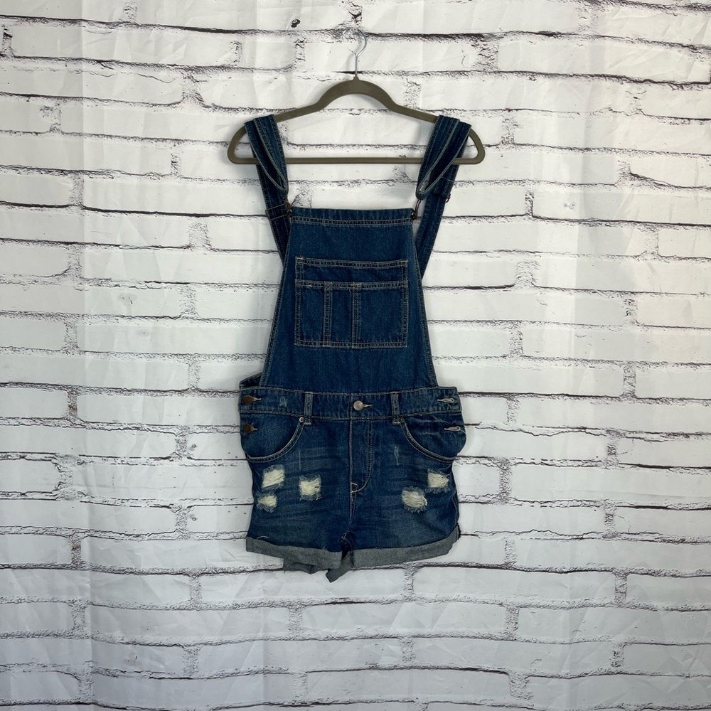 Litz Distressed Denim Short Overalls Blue Wash Women’s Medium Casual Cottagecore